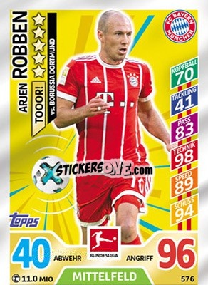 Sticker Arjen Robben - German Fussball Bundesliga 2017-2018. Match Attax Extra n. 576 - Topps