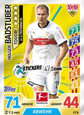 Sticker Holger Badstuber - German Fussball Bundesliga 2017-2018. Match Attax Extra n. 578 - Topps