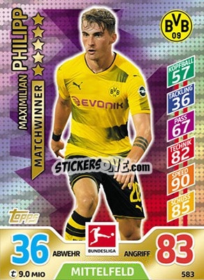 Sticker Maximilian Philipp - German Fussball Bundesliga 2017-2018. Match Attax Extra n. 583 - Topps