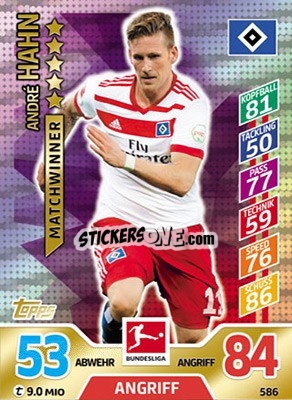 Sticker Andre Hahn - German Fussball Bundesliga 2017-2018. Match Attax Extra n. 586 - Topps