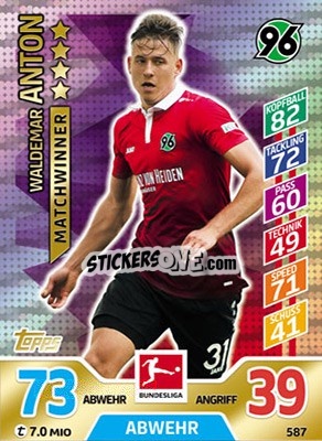 Sticker Waldemar Anton - German Fussball Bundesliga 2017-2018. Match Attax Extra n. 587 - Topps