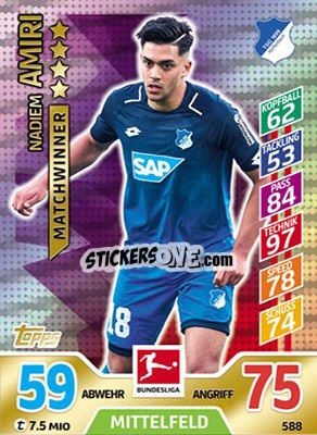 Sticker Nadiem Amiri - German Fussball Bundesliga 2017-2018. Match Attax Extra - Topps