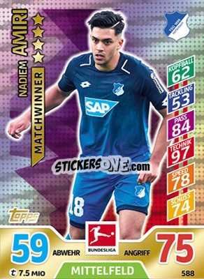 Cromo Nadiem Amiri - German Fussball Bundesliga 2017-2018. Match Attax Extra - Topps