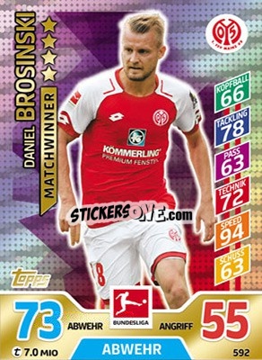Sticker Daniel Brosinski - German Fussball Bundesliga 2017-2018. Match Attax Extra n. 592 - Topps
