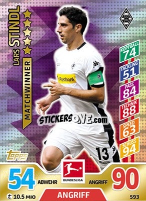 Sticker Lars Stindl - German Fussball Bundesliga 2017-2018. Match Attax Extra n. 593 - Topps