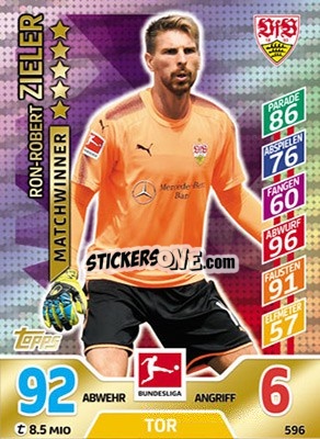 Sticker Ron-Robert Zieler - German Fussball Bundesliga 2017-2018. Match Attax Extra n. 596 - Topps
