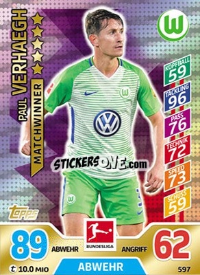 Figurina Paul Verhaegh - German Fussball Bundesliga 2017-2018. Match Attax Extra - Topps