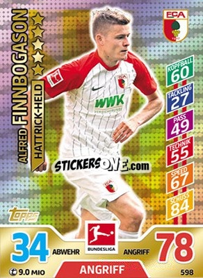 Sticker Alfred Finnbogason - German Fussball Bundesliga 2017-2018. Match Attax Extra n. 598 - Topps
