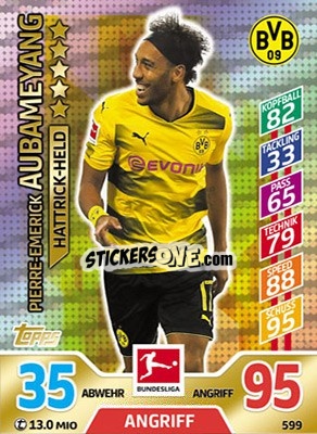Sticker Pierre-Emerick Aubameyang - German Fussball Bundesliga 2017-2018. Match Attax Extra - Topps