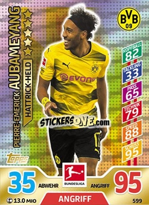 Sticker Pierre-Emerick Aubameyang - German Fussball Bundesliga 2017-2018. Match Attax Extra n. 599 - Topps