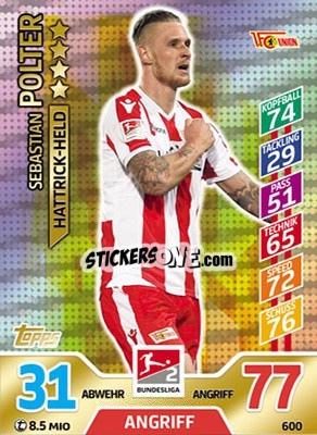 Sticker Sebastian Polter - German Fussball Bundesliga 2017-2018. Match Attax Extra n. 600 - Topps