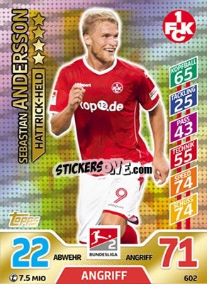 Sticker Sebastian Andersson - German Fussball Bundesliga 2017-2018. Match Attax Extra n. 602 - Topps