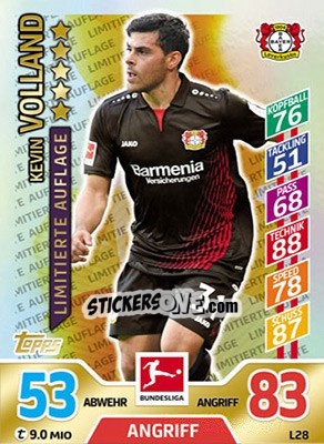 Sticker Kevin Volland - German Fussball Bundesliga 2017-2018. Match Attax Extra n. L28 - Topps