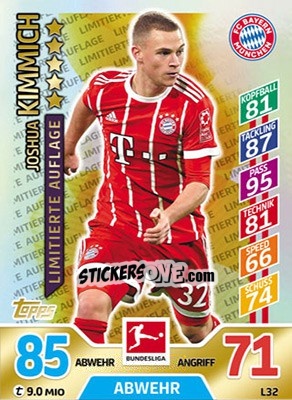 Sticker Joshua Kimmich - German Fussball Bundesliga 2017-2018. Match Attax Extra - Topps