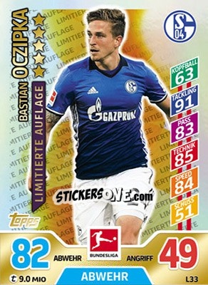 Sticker Bastian Oczipka - German Fussball Bundesliga 2017-2018. Match Attax Extra n. L33 - Topps