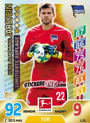 Sticker Rune Almenning Jarstein - German Fussball Bundesliga 2017-2018. Match Attax Extra - Topps