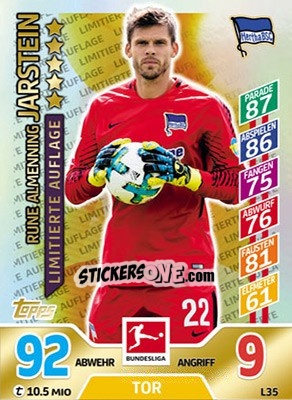 Figurina Rune Almenning Jarstein - German Fussball Bundesliga 2017-2018. Match Attax Extra - Topps