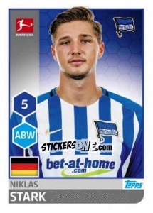 Sticker Niklas Stark - German Football Bundesliga 2017-2018 - Topps