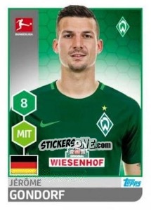 Sticker Jérôme Gondorf - German Football Bundesliga 2017-2018 n. 43 - Topps