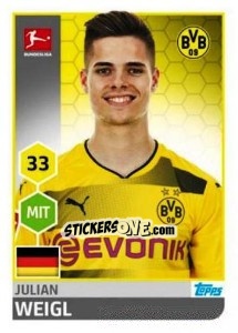 Sticker Julian Weigl - German Football Bundesliga 2017-2018 - Topps