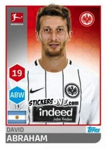 Sticker David Abraham - German Football Bundesliga 2017-2018 n. 65 - Topps