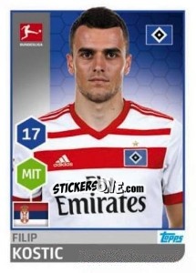 Sticker Filip Kostic - German Football Bundesliga 2017-2018 n. 105 - Topps