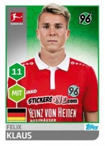 Sticker Felix Klaus - German Football Bundesliga 2017-2018 - Topps