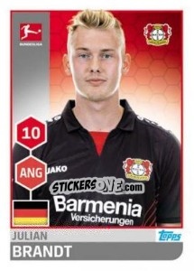Sticker Julian Brandt - German Football Bundesliga 2017-2018 n. 183 - Topps
