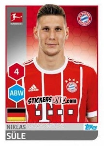 Sticker Niklas Süle - German Football Bundesliga 2017-2018 n. 215 - Topps
