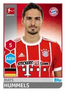 Sticker Mats Hummels - German Football Bundesliga 2017-2018 n. 218 - Topps