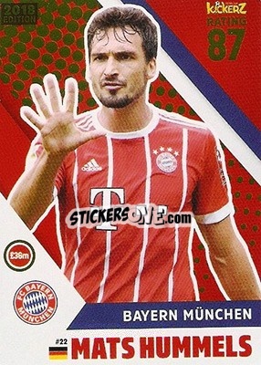 Sticker Mats Hummels - Football Cards 2018 n. 22 - Kickerz
