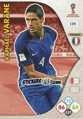 Sticker Raphaël Varane - FIFA World Cup 2018 Russia. Adrenalyn XL - Panini