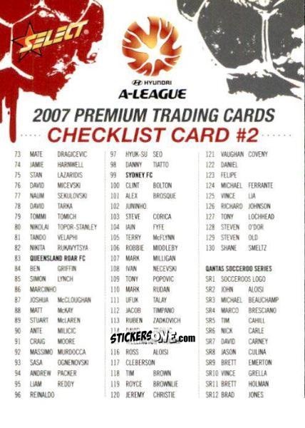 Figurina Checklist - Hyundai A-League 2007 n. 2 - Select