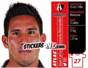 Sticker Juan Carlos Valenzuela Hernández - Liga BBVA Bancomer Apertura 2015 - Panini