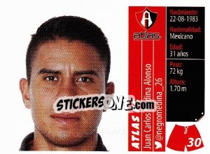 Sticker Juan Carlos Medina Alonso - Liga BBVA Bancomer Apertura 2015 n. 30 - Panini