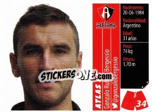 Sticker Gonzalo Rubén Bergessio - Liga BBVA Bancomer Apertura 2015 n. 34 - Panini