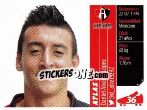 Sticker Daniel Álvarez López - Liga BBVA Bancomer Apertura 2015 n. 36 - Panini