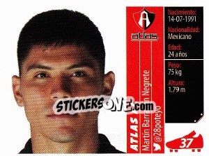 Sticker Martín Barragán Negrete - Liga BBVA Bancomer Apertura 2015 n. 37 - Panini