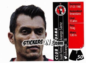 Sticker Juan Fernando Arango Sáenz - Liga BBVA Bancomer Apertura 2015 n. 50 - Panini