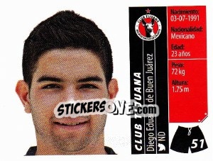Sticker Diego Eduardo De Buen Juárez - Liga BBVA Bancomer Apertura 2015 n. 51 - Panini