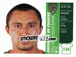 Sticker William Alberto Paredes Barbudo - Liga BBVA Bancomer Apertura 2015 n. 134 - Panini