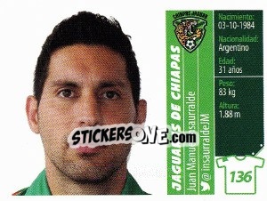 Sticker Juan Insaurralde - Liga BBVA Bancomer Apertura 2015 n. 136 - Panini