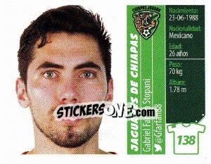 Sticker Gabriel Farfán Stopani - Liga BBVA Bancomer Apertura 2015 n. 138 - Panini