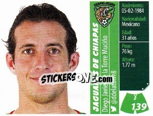 Sticker Diego Javier de la Torre Muciño - Liga BBVA Bancomer Apertura 2015 n. 139 - Panini