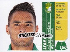 Sticker José Juan Vázquez Gómez - Liga BBVA Bancomer Apertura 2015 n. 160 - Panini