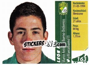 Sticker Marco Antonio Bueno Ontiveros - Liga BBVA Bancomer Apertura 2015 n. 163 - Panini
