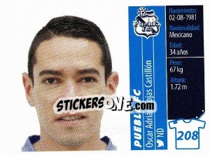 Sticker Oscar Adrián Rojas Castillón - Liga BBVA Bancomer Apertura 2015 n. 208 - Panini