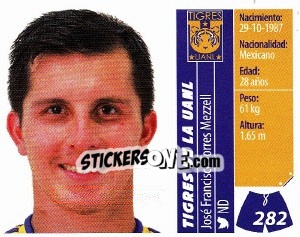 Sticker José Francisco Torres Mezzell - Liga BBVA Bancomer Apertura 2015 n. 282 - Panini