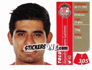 Sticker Alejandro Navarro Gutiérre - Liga BBVA Bancomer Apertura 2015 n. 305 - Panini