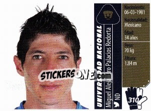 Sticker Miguel Alejandro Palacios Redorta - Liga BBVA Bancomer Apertura 2015 n. 310 - Panini
